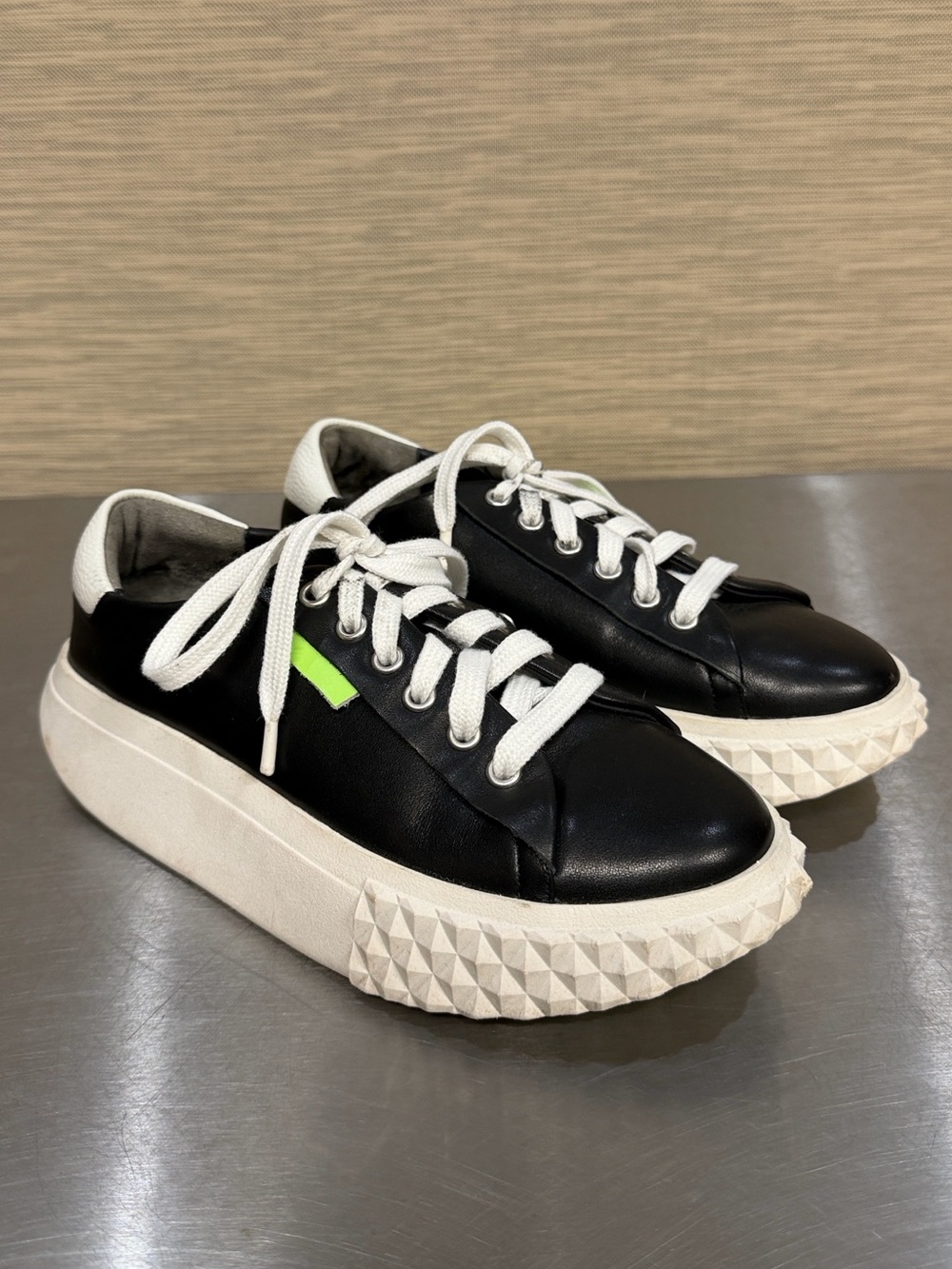 4ccccees Black Leather Studded Platform Sneakers Women’s 37